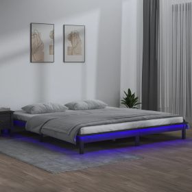 LED Bed Frame Grey 180x200 cm Super King Size Solid Wood