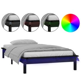LED Bed Frame Black 90x190 cm 3FT Single Solid Wood