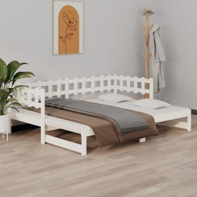 Pull-out Day Bed White 2x(80x200) cm Solid Wood Pine