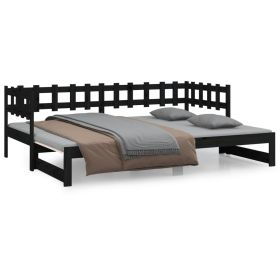 Pull-out Day Bed Black 2x(90x200) cm Solid Wood Pine