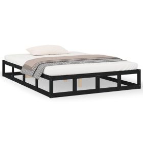 Bed Frame Black 150x200 cm 5FT King Size Solid Wood