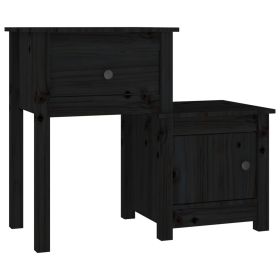 Bedside Cabinet Black 79.5x38x65.5 cm Solid Wood Pine