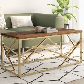 Coffee Table Gold Stainless Steel and Solid Sleeper Wood