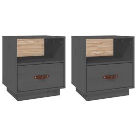 Bedside Cabinets 2 pcs Grey 40x34x45 cm Solid Wood Pine