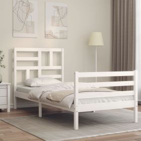 Bed Frame with Headboard White 100x200 cm Solid Wood