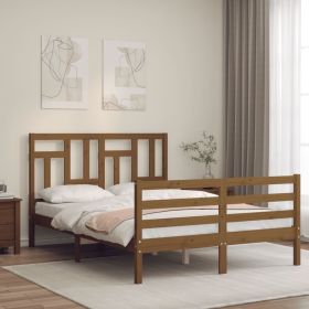 Bed Frame with Headboard Honey Brown Small Double Solid Wood