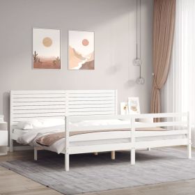 Bed Frame with Headboard White Super King Size Solid Wood