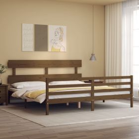 Bed Frame with Headboard Honey Brown 200x200 cm Solid Wood