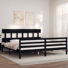 Bed Frame with Headboard Black 200x200 cm Solid Wood