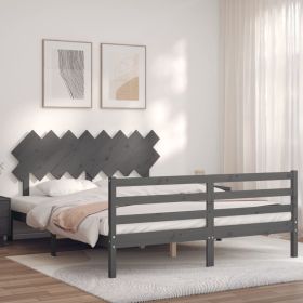 Bed Frame with Headboard Grey 160x200 cm Solid Wood