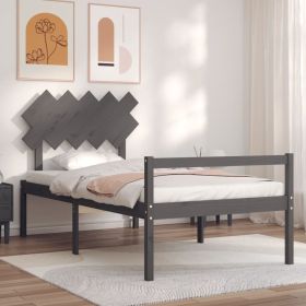 Bed Frame with Headboard Grey 100x200 cm Solid Wood