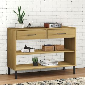 Console Cabinet with Metal Legs Brown Solid Wood Pine OSLO