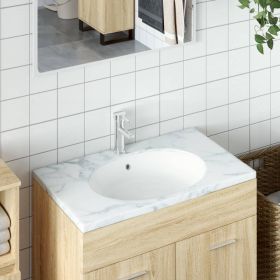 Bathroom Sink White 49x40.5x21 cm Oval Ceramic