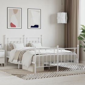 Metal Bed Frame with Headboard and Footboard White 140x190 cm