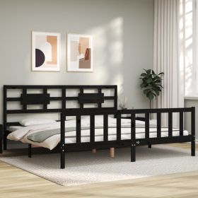 Bed Frame with Headboard Black Super King Size Solid Wood
