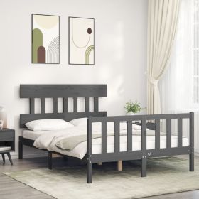 Bed Frame with Headboard Grey Double Solid Wood
