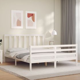 Bed Frame with Headboard White King Size Solid Wood