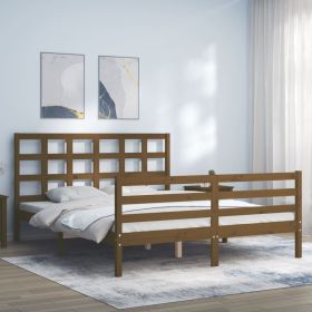 Bed Frame with Headboard Honey Brown King Size Solid Wood