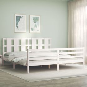 Bed Frame with Headboard White Super King Size Solid Wood