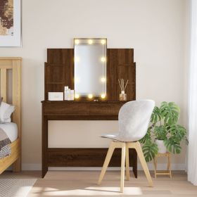 Dressing Table with LED Lights Brown Oak 96x40x142 cm