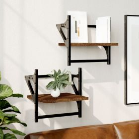 Wall Shelves with Bars 2 pcs Brown Oak 30x25x30 cm