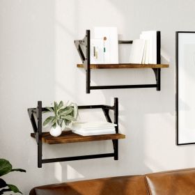 Wall Shelves with Bars 2 pcs Smoked Oak 40x25x30 cm