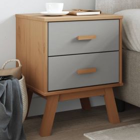 Bedside Cabinet OLDEN Grey and Brown Solid Wood Pine