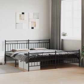 Metal Bed Frame with Headboard and FootboardÂ Black 193x203 cm