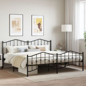 Metal Bed Frame with Headboard and FootboardÂ Black 193x203 cm