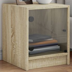 Bedside Cabinet with Glass Door Sonoma Oak 35x37x42 cm