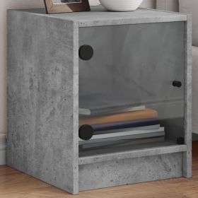 Bedside Cabinet with Glass Door Concrete Grey 35x37x42 cm