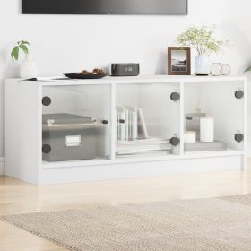 TV Cabinet with Glass Doors White 102x37x42 cm