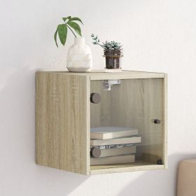 Bedside Cabinet with Glass Door Sonoma Oak 35x37x35 cm