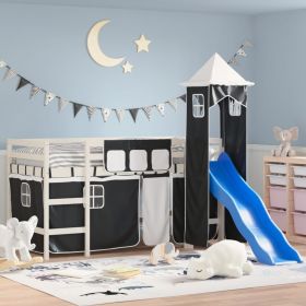 Kids' Loft Bed with Tower White&Black 90x200cm Solid Wood Pine
