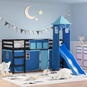 Kids' Loft Bed with Tower Blue 90x200 cm Solid Wood Pine