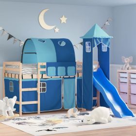 Kids' Loft Bed with Tower Blue 90x190 cm Solid Wood Pine