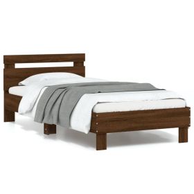 Bed Frame with Headboard and LED Lights Brown Oak 90x200 cm