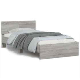 Bed Frame with Headboard and LED Lights Grey Sonoma 100x200 cm