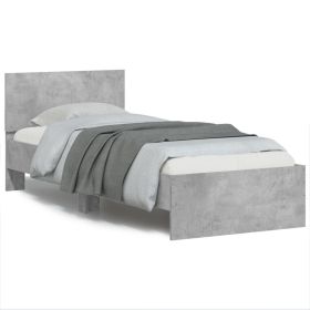 Bed Frame with Headboard and LED Lights Concrete Grey 90x200 cm