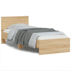 Bed Frame with Headboard and LED Lights Sonoma Oak 75x190 cm Small Single
