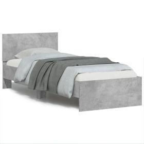 Bed Frame with Headboard and LED Lights Concrete Grey 75x190 cm Small Single