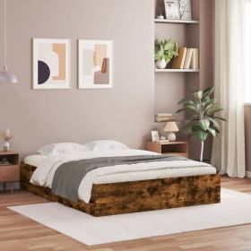 Bed Frame with Drawers Smoked Oak 150x200 cm King Size Engineered Wood