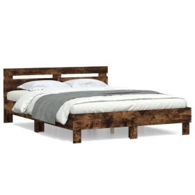 Bed Frame with Headboard Smoked Oak 150x200 cm King Size Engineered Wood