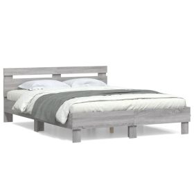 Bed Frame with Headboard Grey Sonoma 140x200 cm Engineered Wood