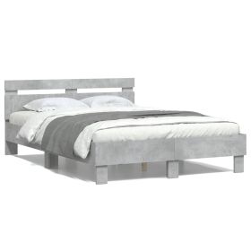 Bed Frame with Headboard Concrete Grey 120x190 cm Small Double Engineered Wood