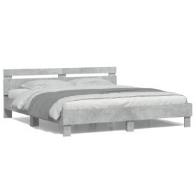 Bed Frame with Headboard and LED Concrete Grey 200x200 cm