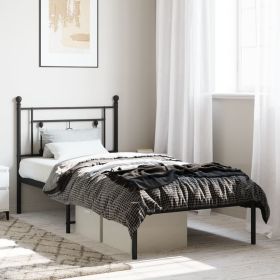 Metal Bed Frame with Headboard Black 90x200 cm