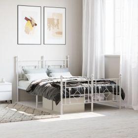 Metal Bed Frame with Headboard and Footboard White 120x190 cm Small Double