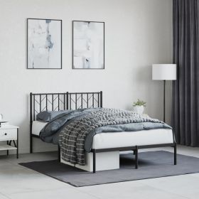 Metal Bed Frame with Headboard Black 120x190 cm Small Double