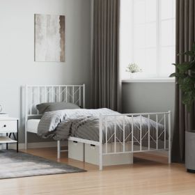 Metal Bed Frame with Headboard and FootboardÂ White 90x200 cm